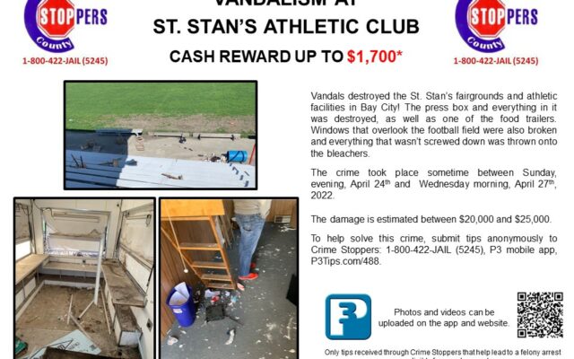 Reward Increases for Information in Bay City St. Stan’s Athletic Club Vandalism